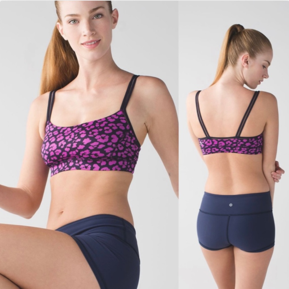 EUC LULULEMON Straight Up Bra Mini Cherry Cheetah Size 8